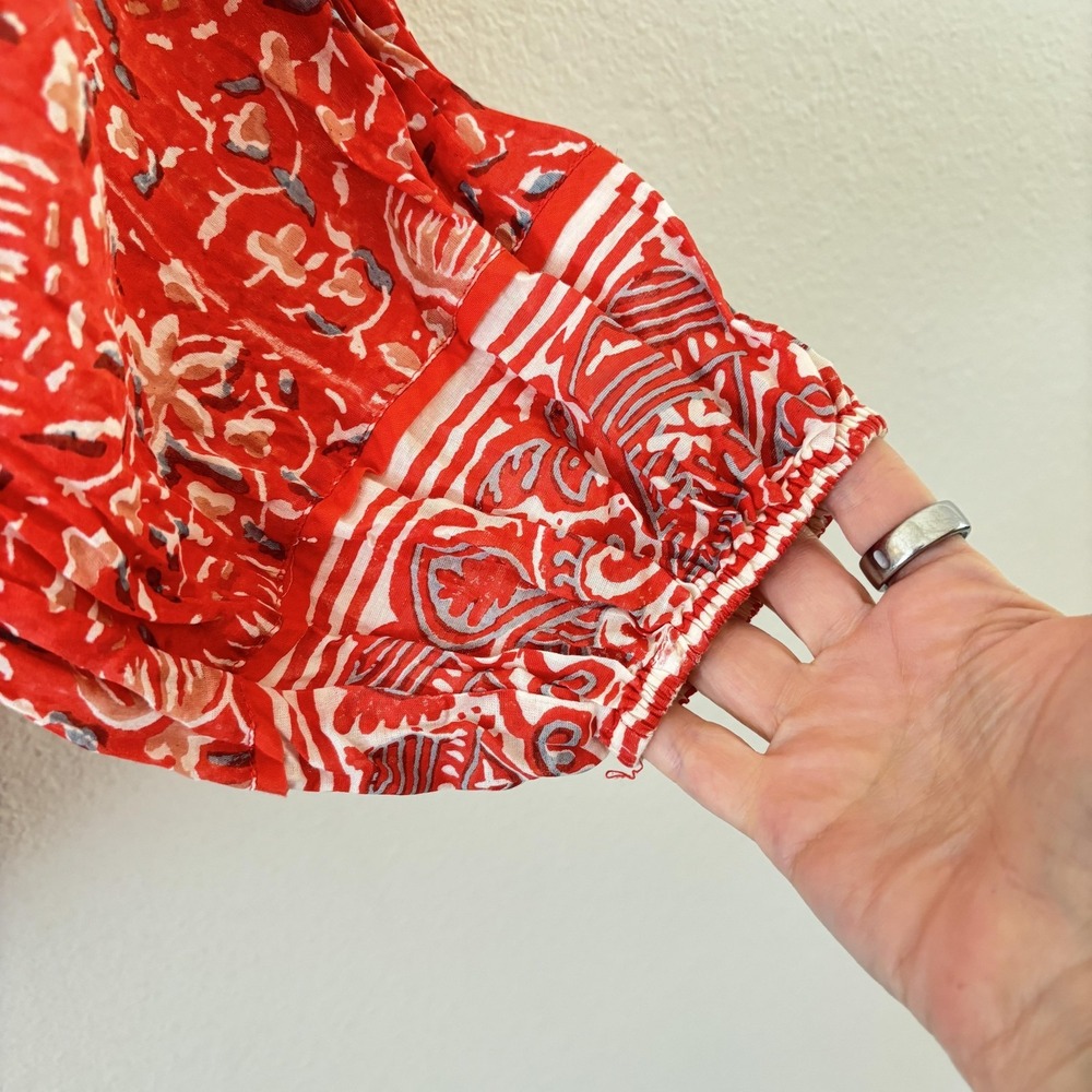Cleobella Floral Peasant Tunic Top Womens XS Red Ruffle Tassel Boho Blouse - Picture 5 of 11
